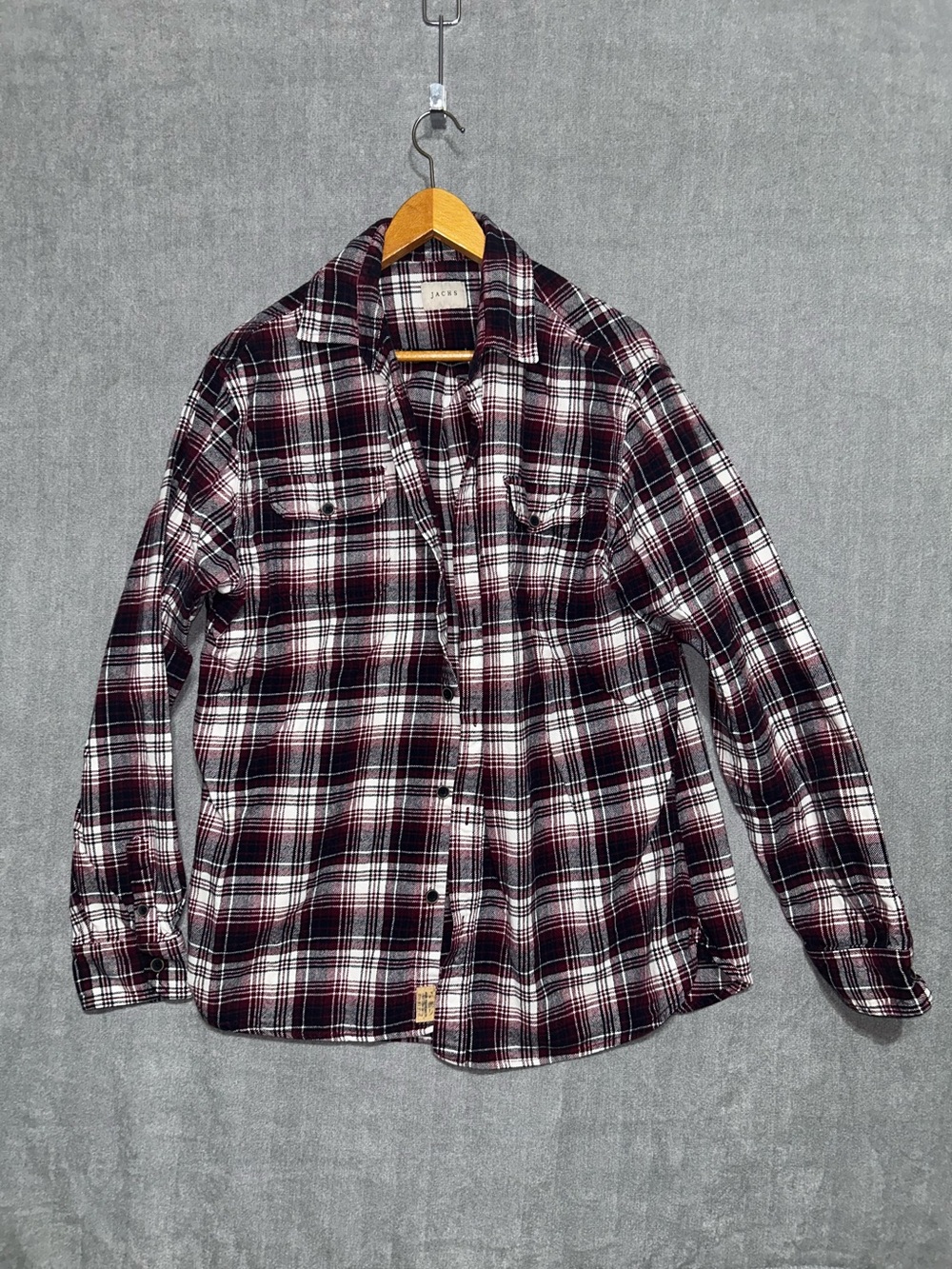 XLT JACHS Men’s Plaid Flannel Shirt Long Sleeve Red Blue Double Chest Pockets